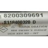 UCH VIERGE RENAULT MEGANE SCENIC 2 N3 INT 8200309691 S118400320D SIEMENS