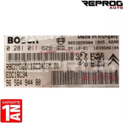 CALCULATEUR DÉCODÉ CITROEN C4 PEUGEOT 307 0281011629 9656494480 BOSCH EDC16C34