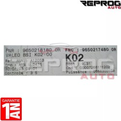 copy of BSI VIERGE PEUGEOT 307 PHASE 1 K02 K02-00 9651197080 9651197780 6580J1 6580HT