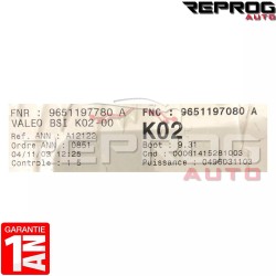 BSI VIERGE PEUGEOT 307 PHASE 1 K02 K02-00 9651197780A 9651197080A VALEO