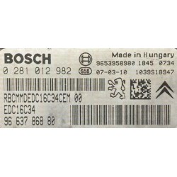 copy of CALCULATEUR DÉCODÉ PEUGEOT 207 CITROEN C4 BERLINGO 0281013872 9664843780 EDC16C34