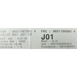 BSI VIERGE J01 CITROEN C5 PEUGEOT 307 9651197380A 9651196680A VALEO 6580H6 6580H7