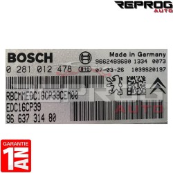 CALCULATEUR AVEC PROGRAMMATION/CLONAGE CITROEN C5 PEUGEOT 407 0281012478 9663731480 BOSCH EDC16CP39