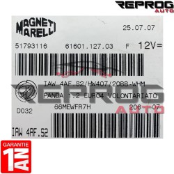 CALCULATEUR MOTEUR VIERGE FIAT PANDA 1.2 IAW 4AF.S2 HW407 51793116 61601.127.03