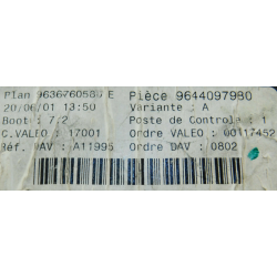BSI VIERGE PEUGEOT 307 PHASE 1 9636760580E 9644097980 VARIANTE: A VALEO G0X-00