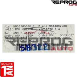 BSI VIERGE PEUGEOT 307 PHASE 1 9636760580F 9644097980 VARIANTE: A VALEO G0X-00