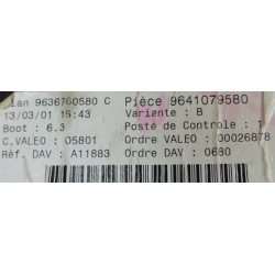 BSI VIERGE PEUGEOT 307 PHASE 1 9636760580C 9641079580 VARIANTE: B VALEO G0X-00