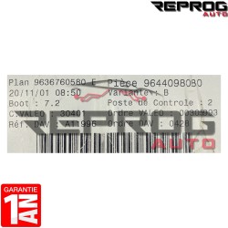 BSI VIERGE PEUGEOT 307 PHASE 1 9636760580E 9644098080 VARIANTE: B VALEO G0X-00