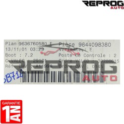BSI VIERGE PEUGEOT 307 9636760580E 9644098380 VARIANTE: E VALEO G0X-00 SYLEA