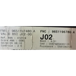 BSI J02 VIERGE PEUGEOT 307 9651197480A 9651196780A J02-00 VALEO