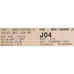 BSI VIERGE PEUGEOT 307 J04 9651197680A 9651196980A VALEO J04-00