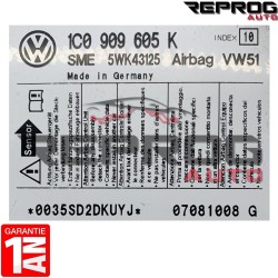 CALCULATEUR AIRBAG VIERGE VW FOX POLO SKODA FABIA 1C0909605K 5WK43125 VW51
