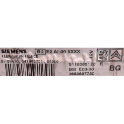 BSI VIERGE PEUGEOT PARTNER 206 CITROEN BERLINGO E03-00 BG 9653667780 S118085120E 1650882680 6580GZ